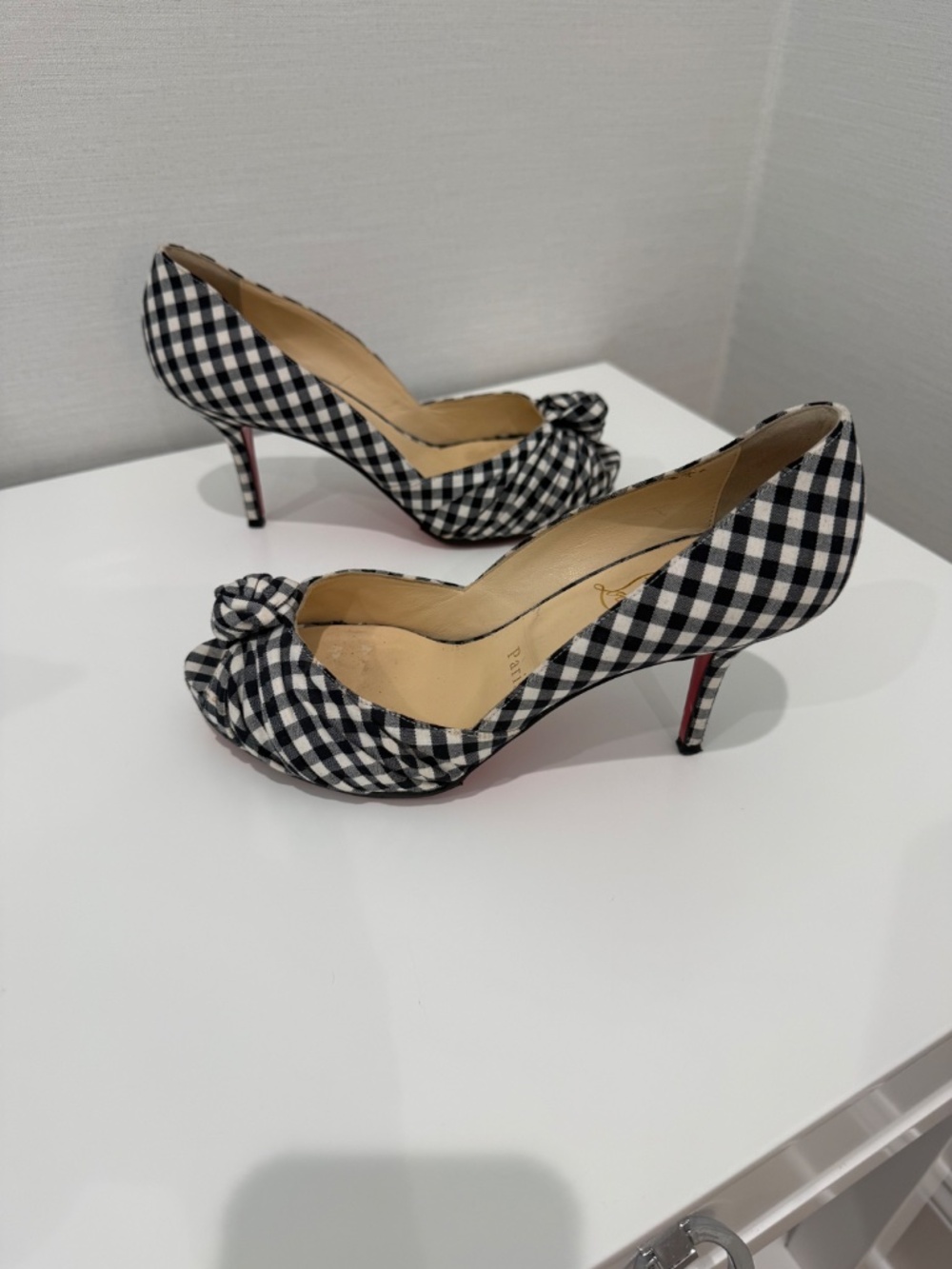 Christian Louboutin Black Gingham Peep Toe Heels 37 EU - Picture 5 of 9